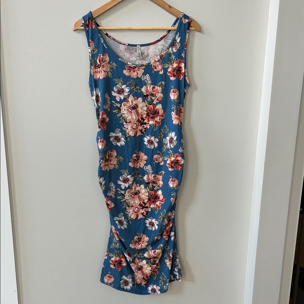 Mother Bee Maternity Blue and Pink Dress